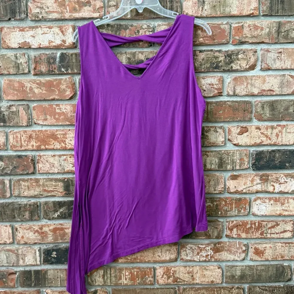 Ruby Ribbon Purple Cross Back Tank Asymmetrical Hem Size XL Stretch Lightweight - Picture 2 of 4